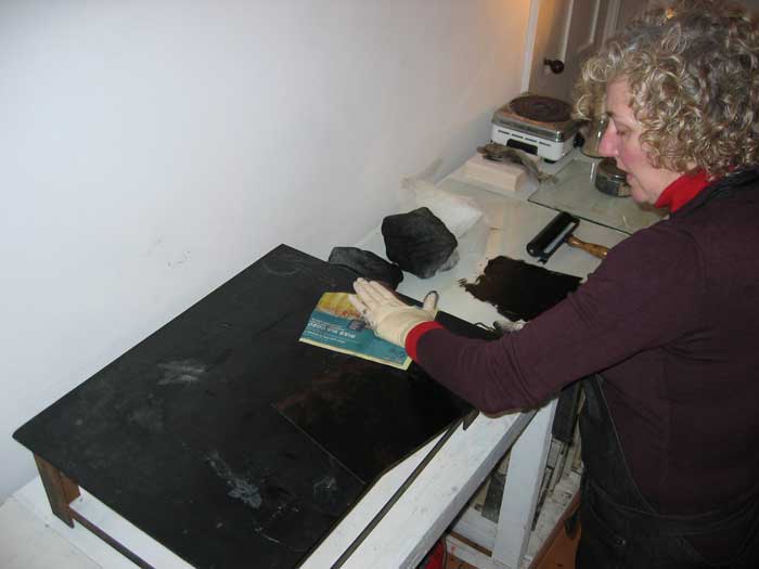 Inking the copper plate